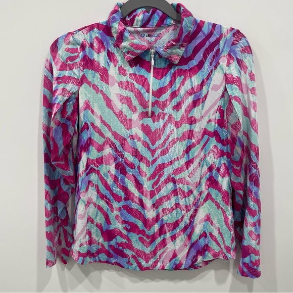 Ibkul Golf Top Large Multicolor 1/4 Zip Mock Neck Geometric Print Long Sleeve - Picture 1 of 5
